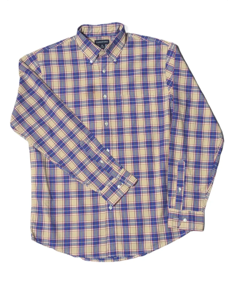 Lands’ End Men’s Beige Plaid Button-Down Shirt