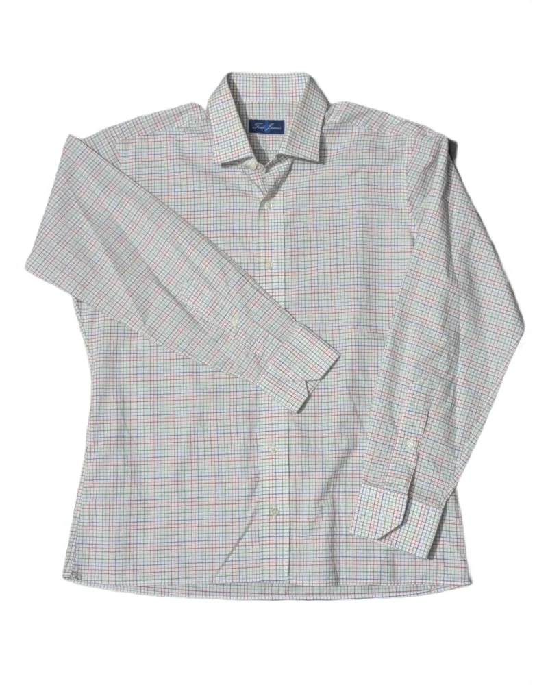 Tom James Men’s White Windowpane Check Dress Shirt