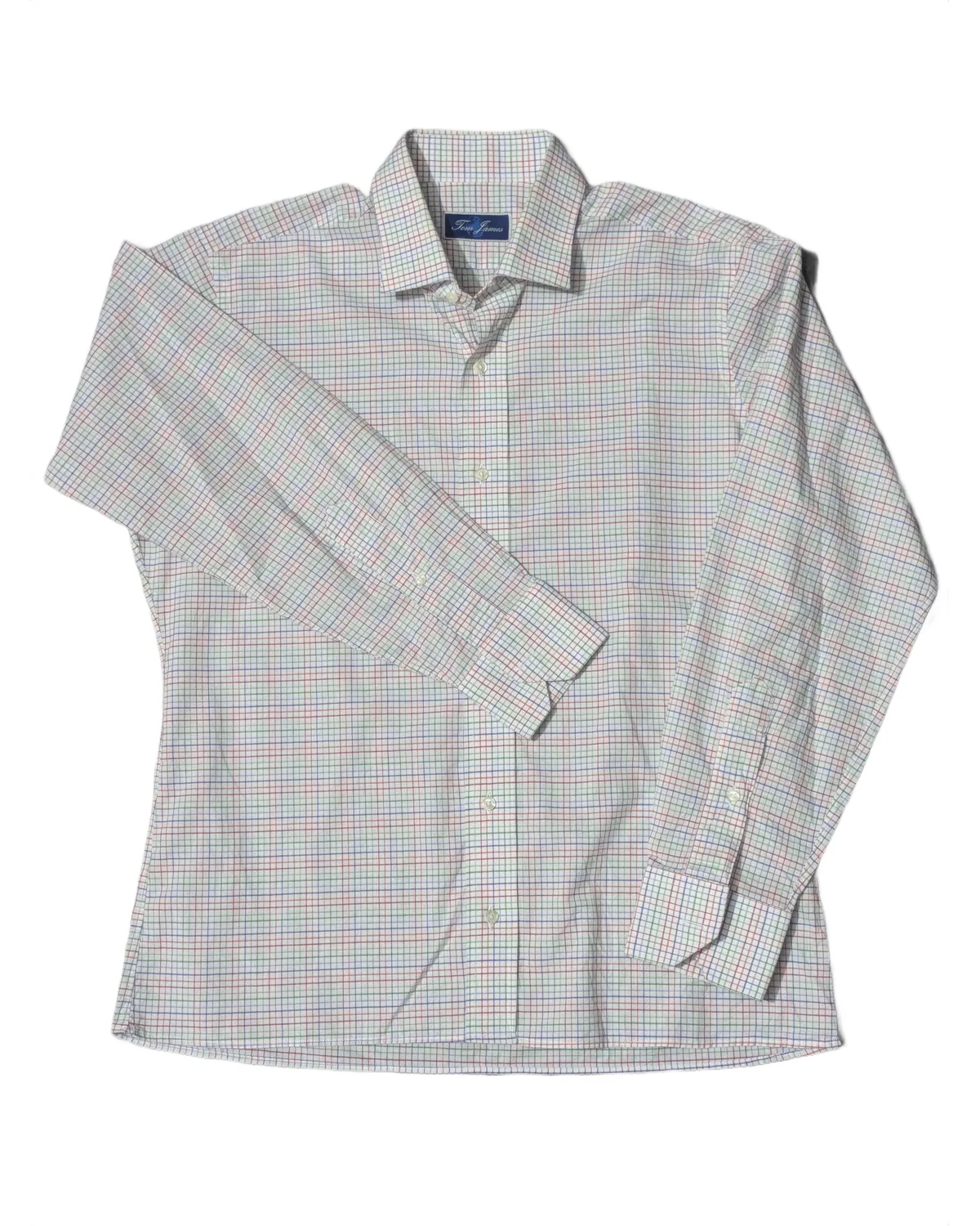 Tom James Men’s White Windowpane Check Dress Shirt