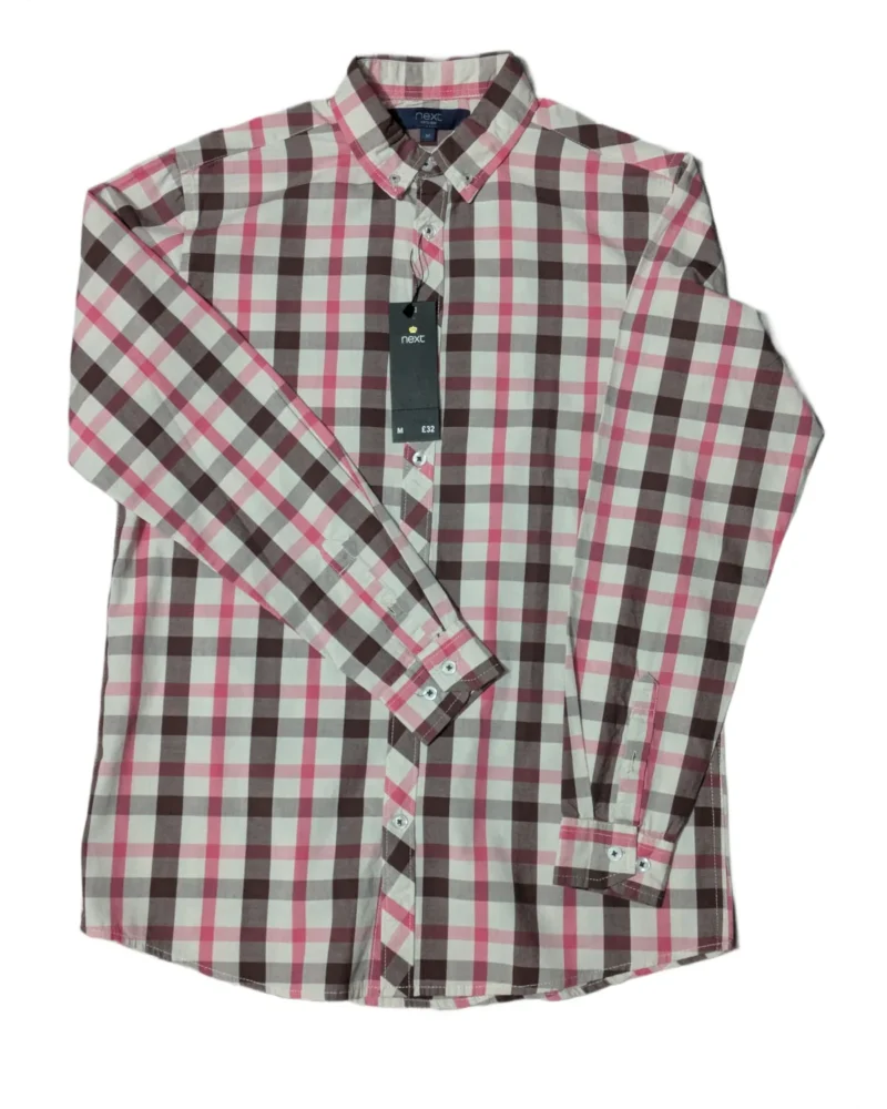 Next Men’s Pink Checkered Plaid Button-Down Shirt