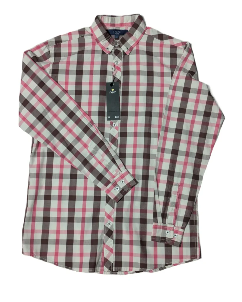 Next Men’s Pink Checkered Plaid Button-Down Shirt