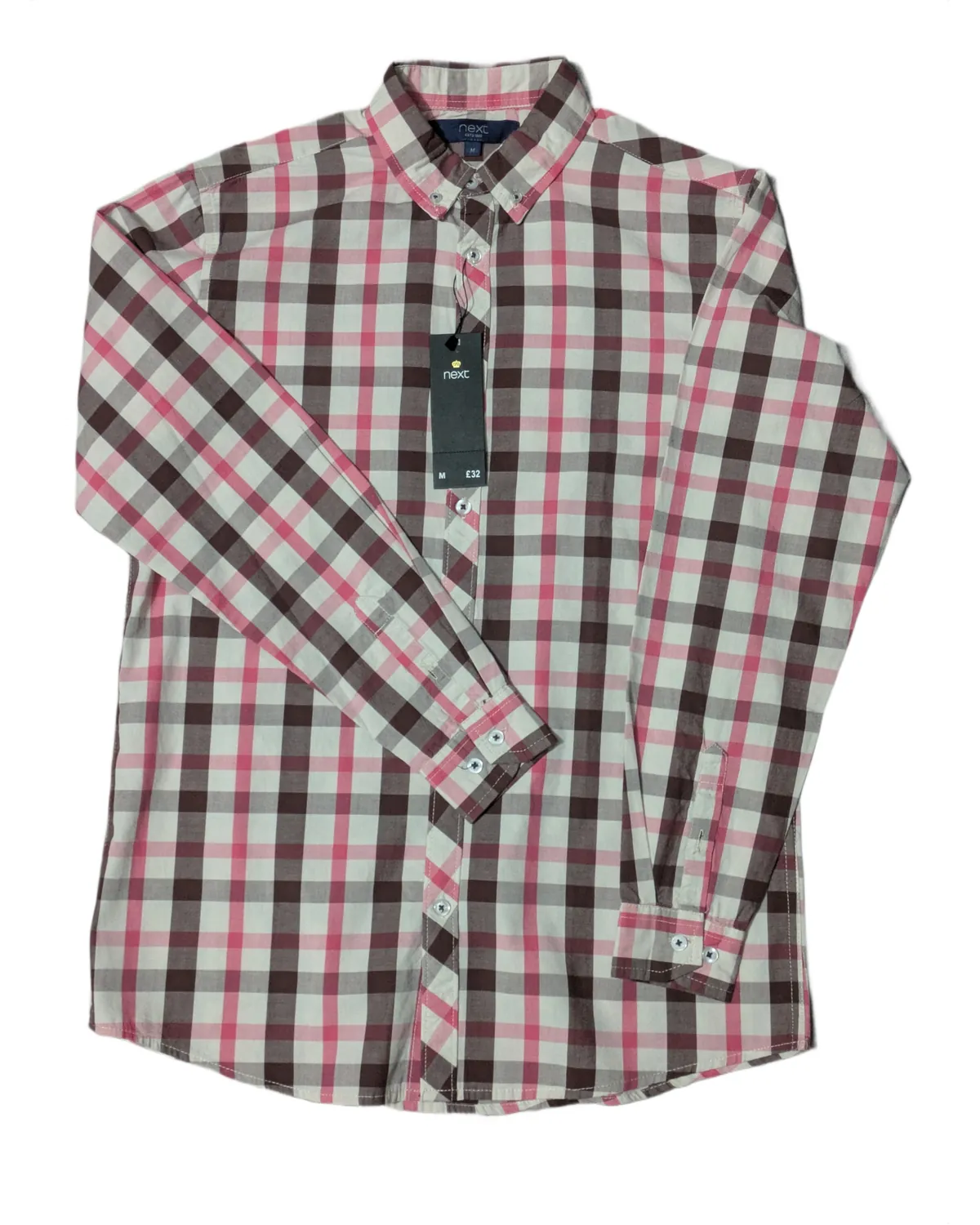 Next Men’s Pink Checkered Plaid Button-Down Shirt