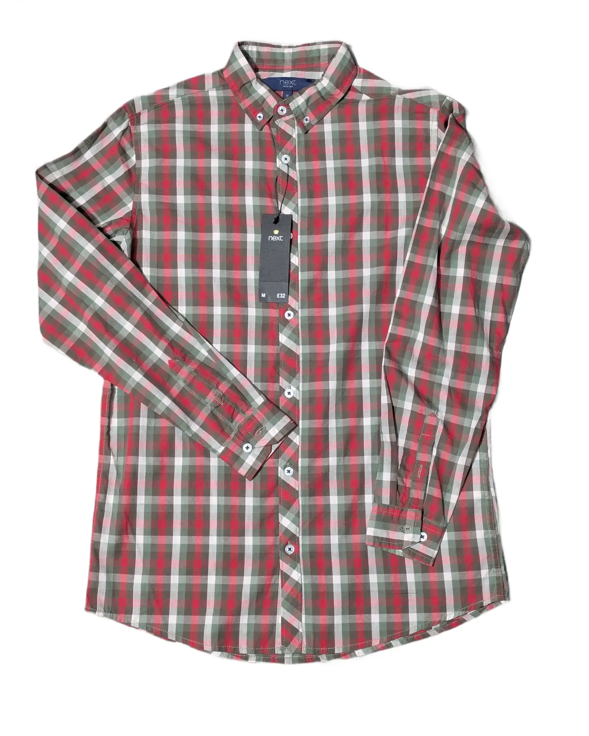 Next Men’s Green Checkered Plaid Button-Down Shirt