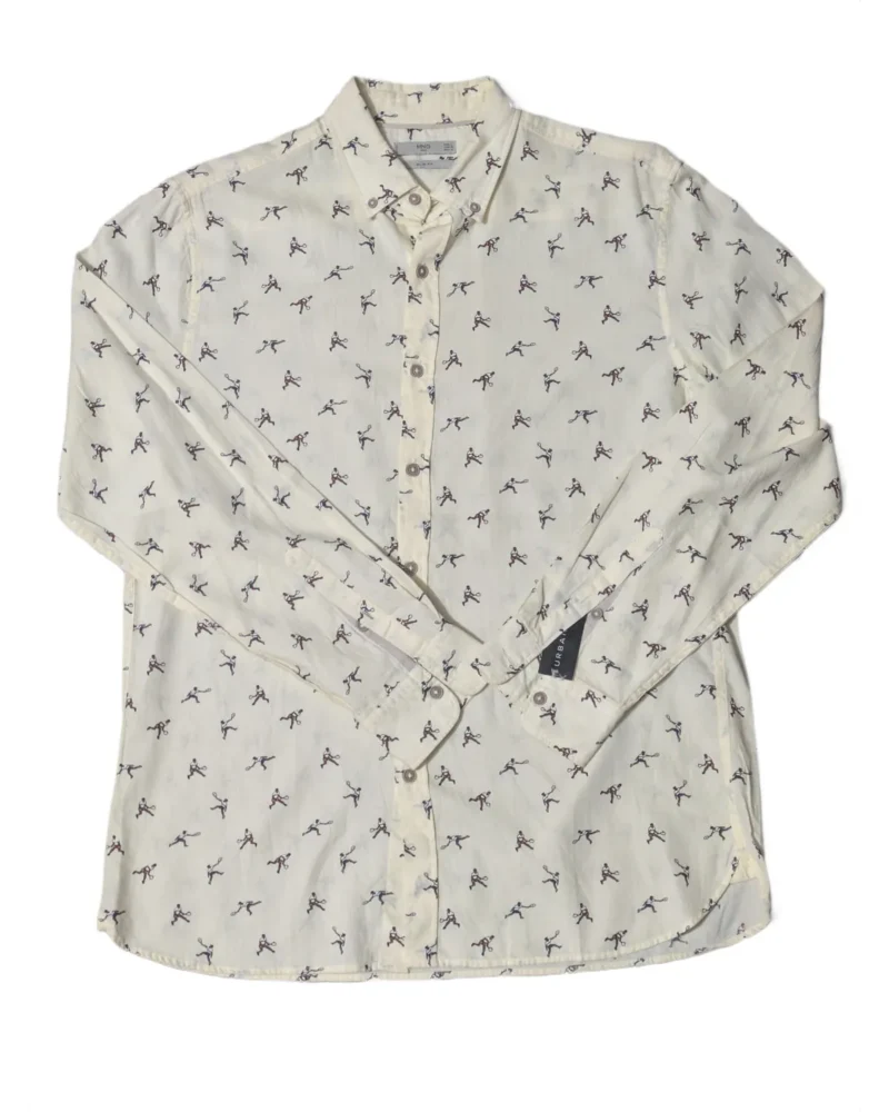 Cream Tennis Player Print Casual Shirt
