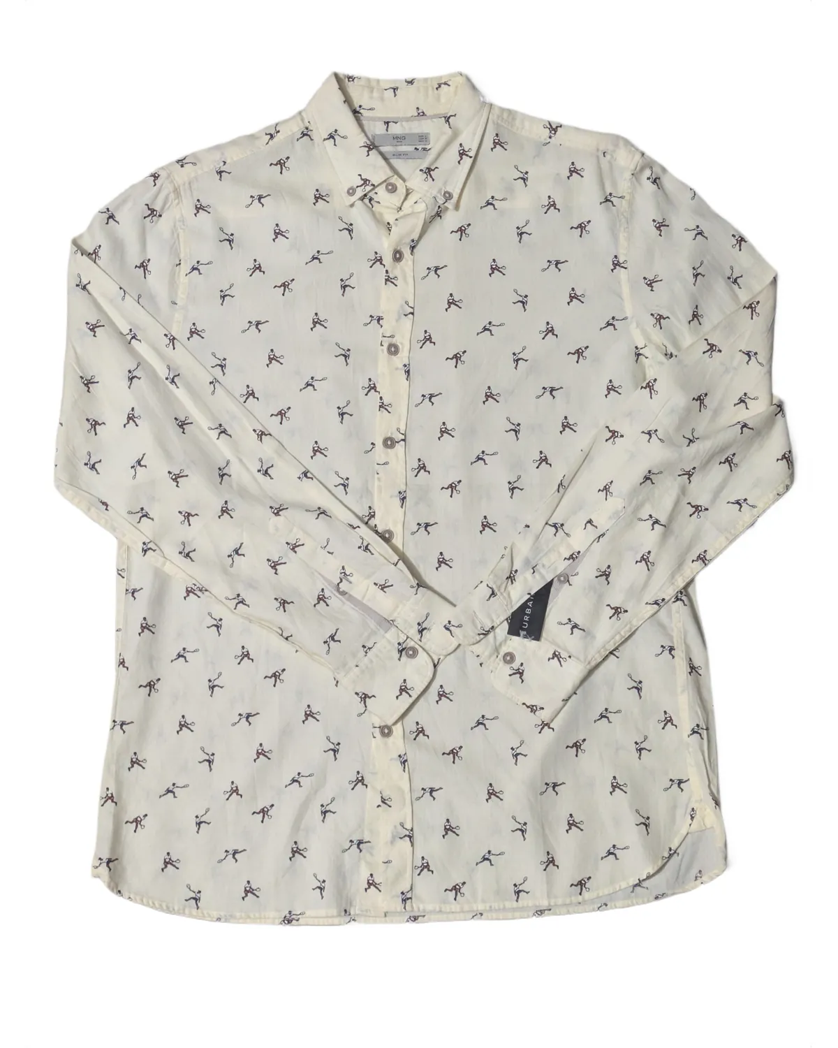 Cream Tennis Player Print Casual Shirt