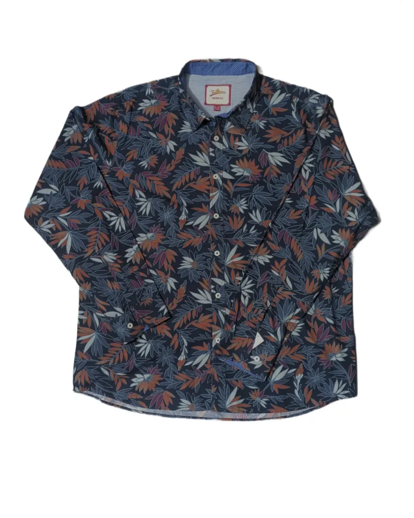 Navy Tropical Leaf Print Shirt