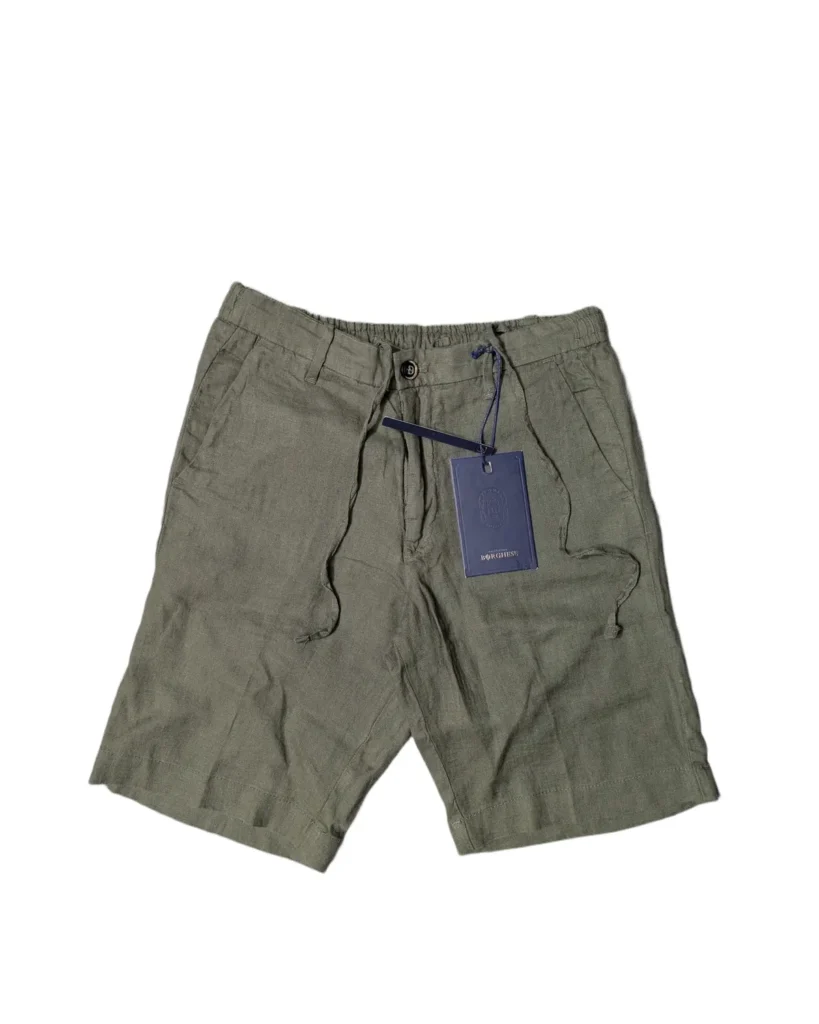 Old Money Borghese Olive Green Linen Drawstring Shorts