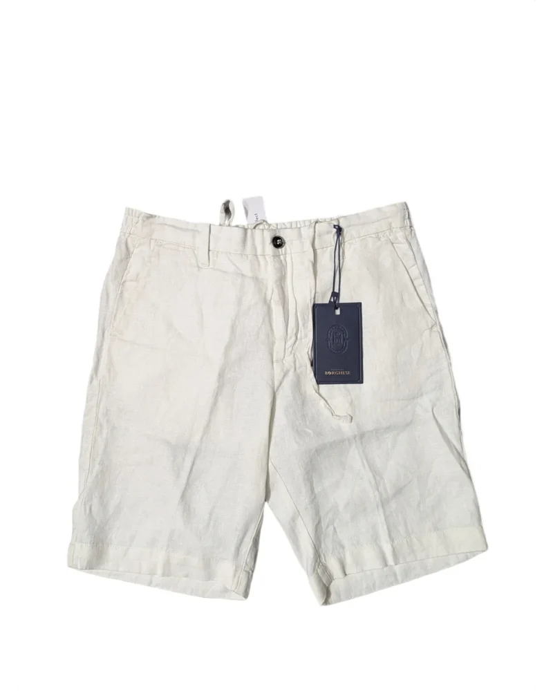 Old Money Borghese Cream Linen Drawstring Shorts